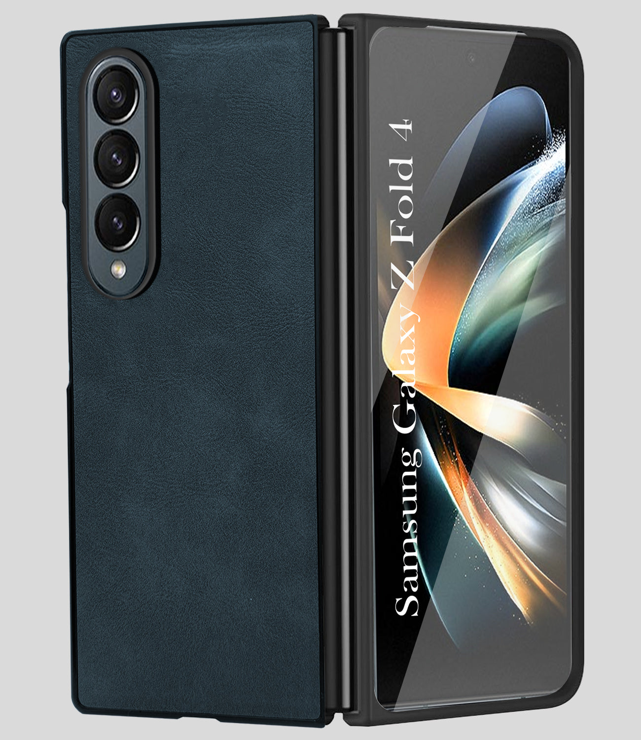 For Samsung Galaxy Z Fold 4 5G Back Cover Front Glass Leather (Full Body Case | Built-in Screen Protector | Inside Fiber Cloth | Minimalist Professional)