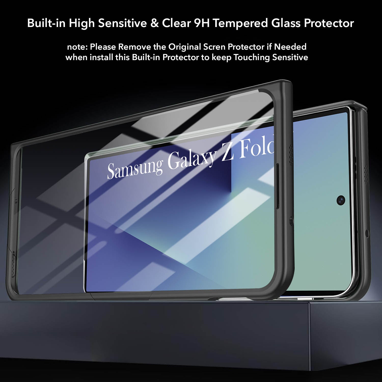 For Samsung Galaxy Z Fold 7 Back Cover Front Glass Leather (Full Body Case | Built-in Screen Protector | Inside Fiber Cloth | Minimalist Professional)