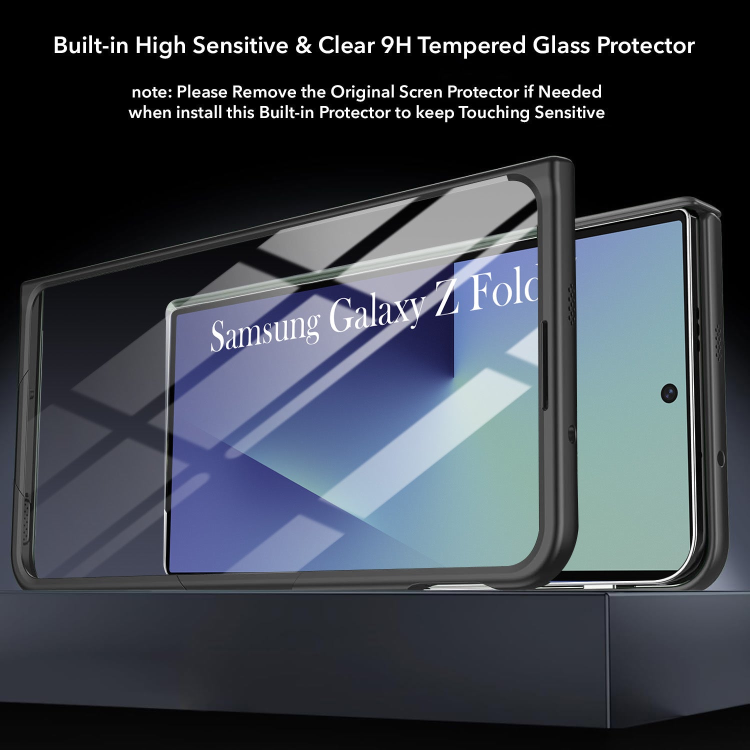 For Samsung Galaxy Z Fold 7 Back Cover Front Glass Leather (Full Body Case | Built-in Screen Protector | Inside Fiber Cloth | Minimalist Professional)