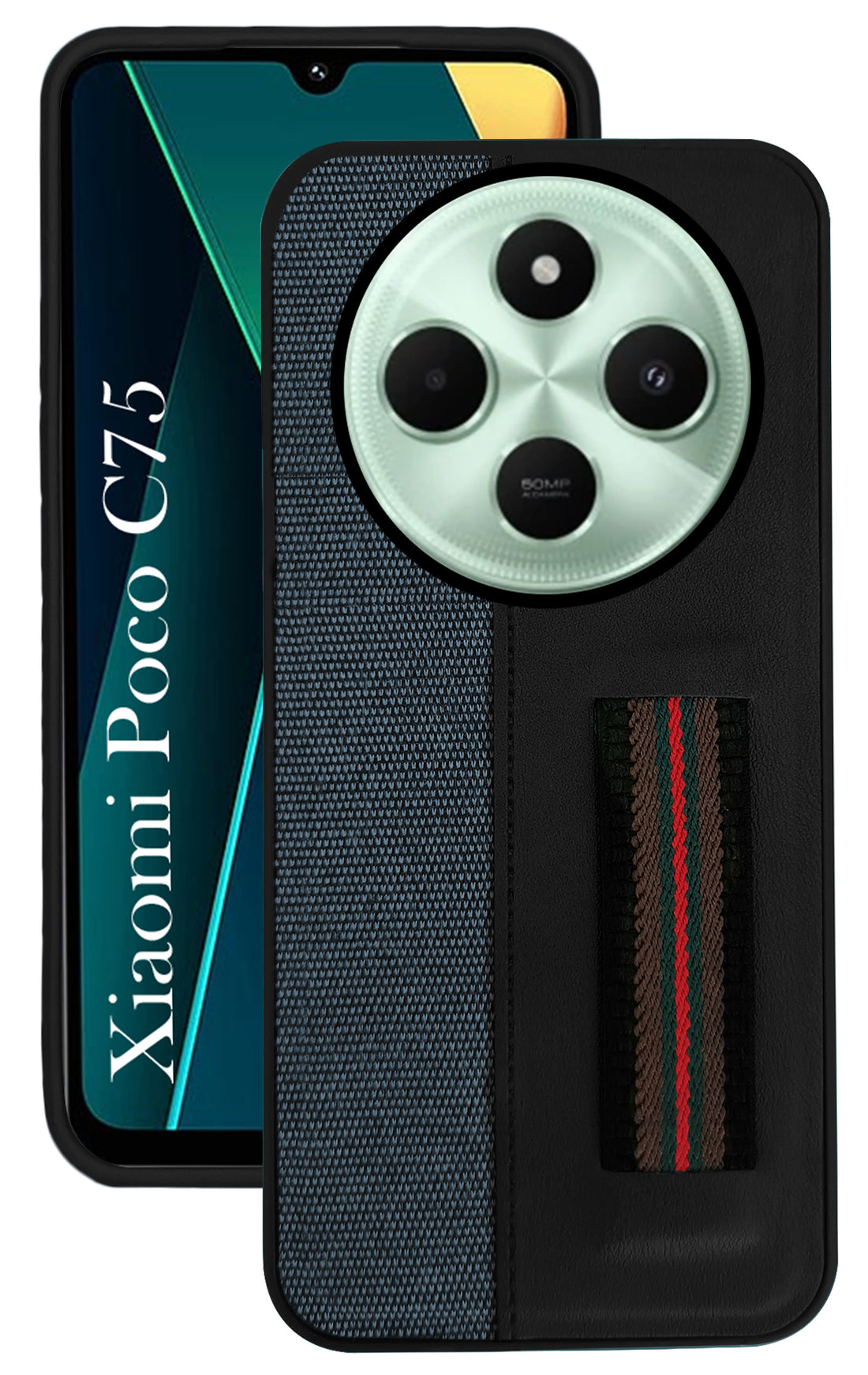 For Poco C75 | Poco M7 Back Cover Case ( Professional PU Leather | Strip Chain Holder Socket)
