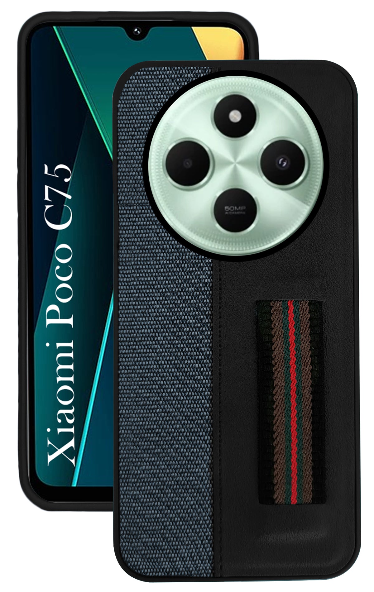 For Poco C75 | Poco M7 Back Cover Case ( Professional PU Leather | Strip Chain Holder Socket)