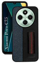 For Poco C75 | Poco M7 Back Cover Case ( Professional PU Leather | Strip Chain Holder Socket)