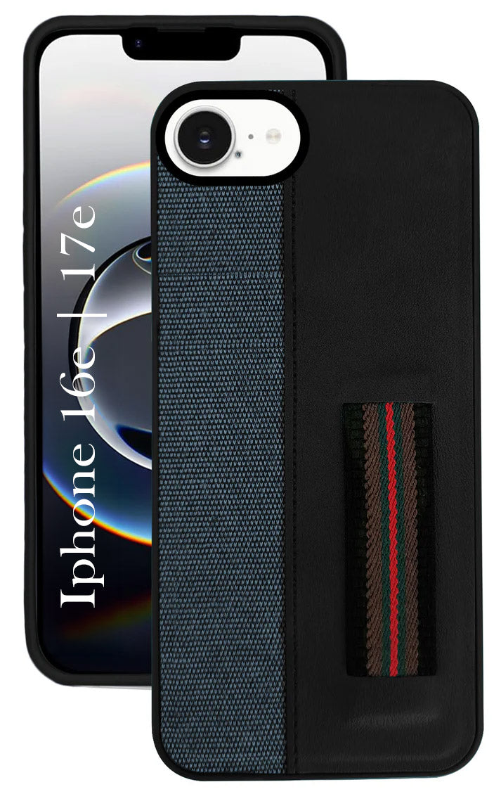 For iPhone 16e | iPhone 17e Back Cover Case (Professional PU Leather | Strip Chain Holder Socket)