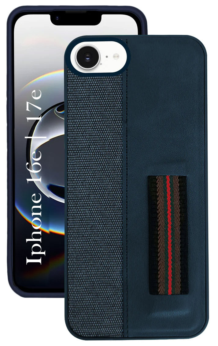 For iPhone 16e | iPhone 17e Back Cover Case (Professional PU Leather | Strip Chain Holder Socket)