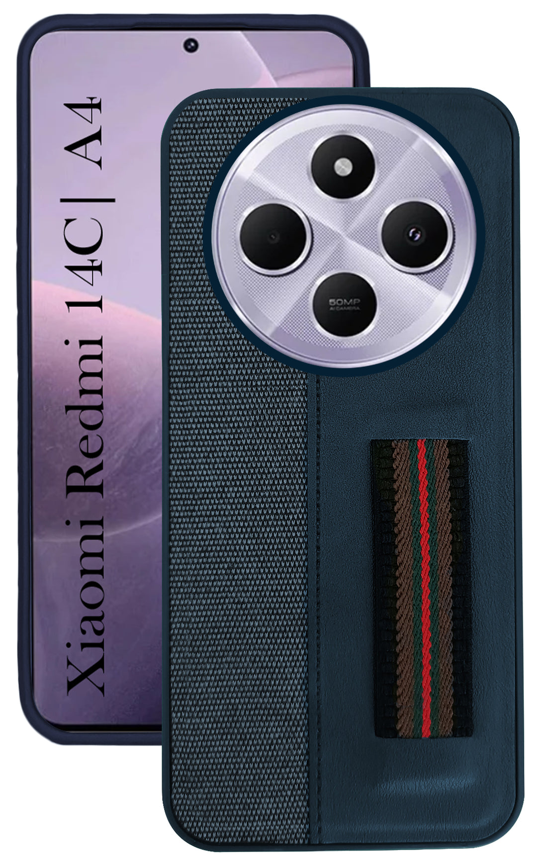 For Redmi A4 5G | Xiaomi Redmi 14C Back Cover Case ( Professional PU Leather | Strip Chain Holder Socket)