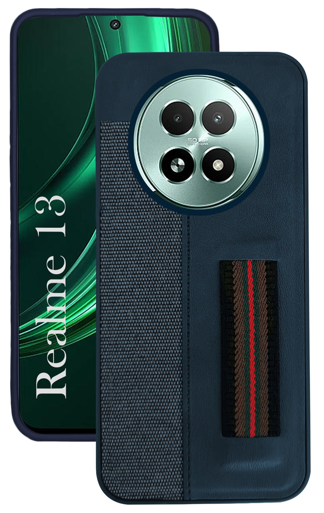 For Realme 13 Back Cover Case ( Professional PU Leather | Strip Chain Holder Socket)