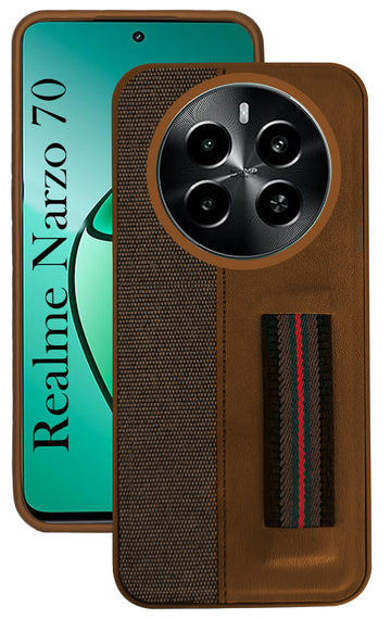 For Realme Narzo 70 5G Back Cover Case (Professional PU Leather | Strip Chain Holder Socket)