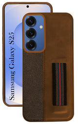 For Samsung Galaxy S25 Back Cover Case ( Professional PU Leather | Strip Chain Holder Socket)