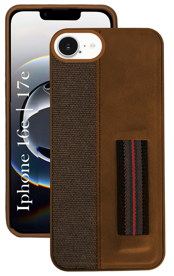 For iPhone 16e | iPhone 17e Back Cover Case (Professional PU Leather | Strip Chain Holder Socket)