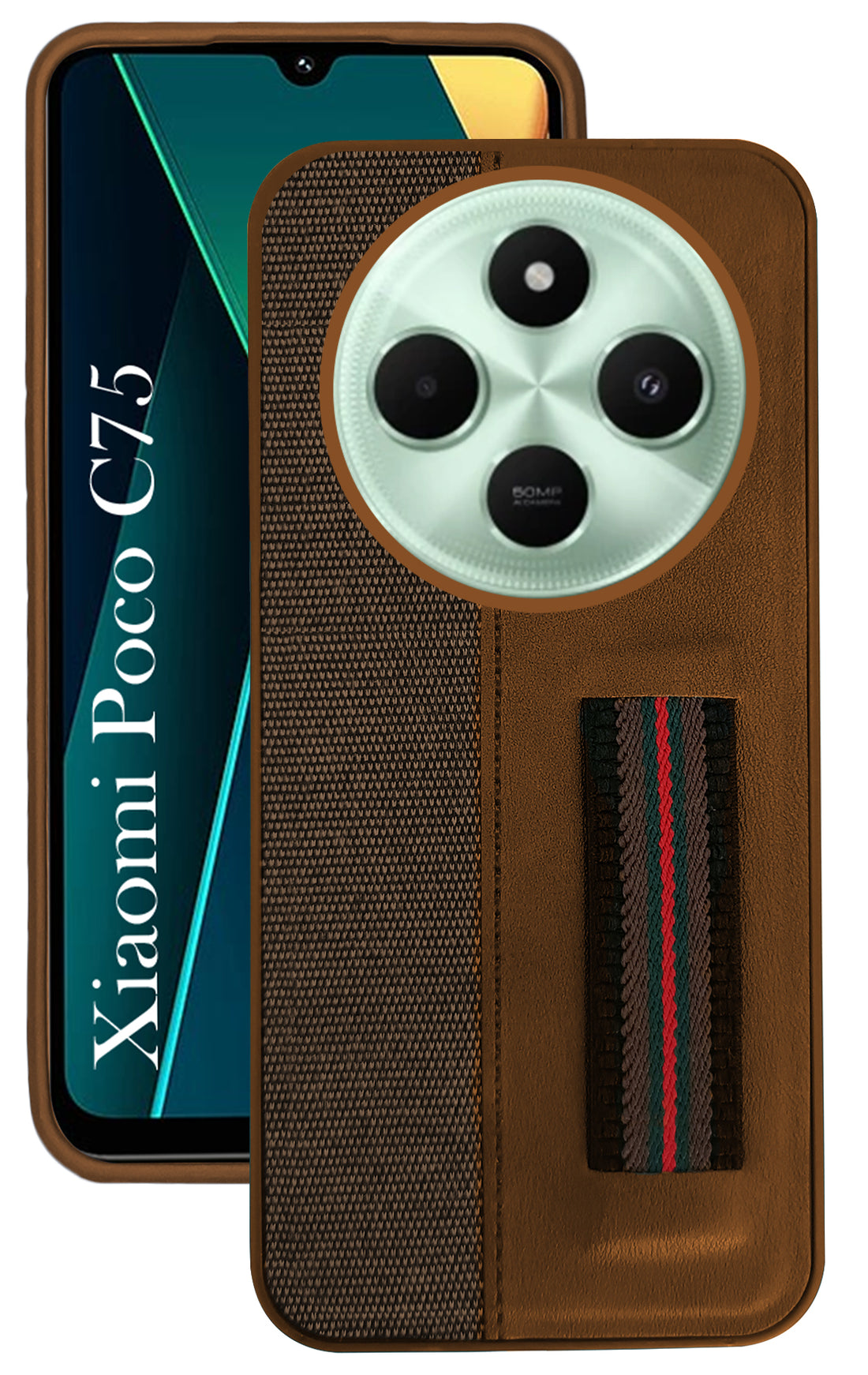 For Poco C75 | Poco M7 Back Cover Case ( Professional PU Leather | Strip Chain Holder Socket)
