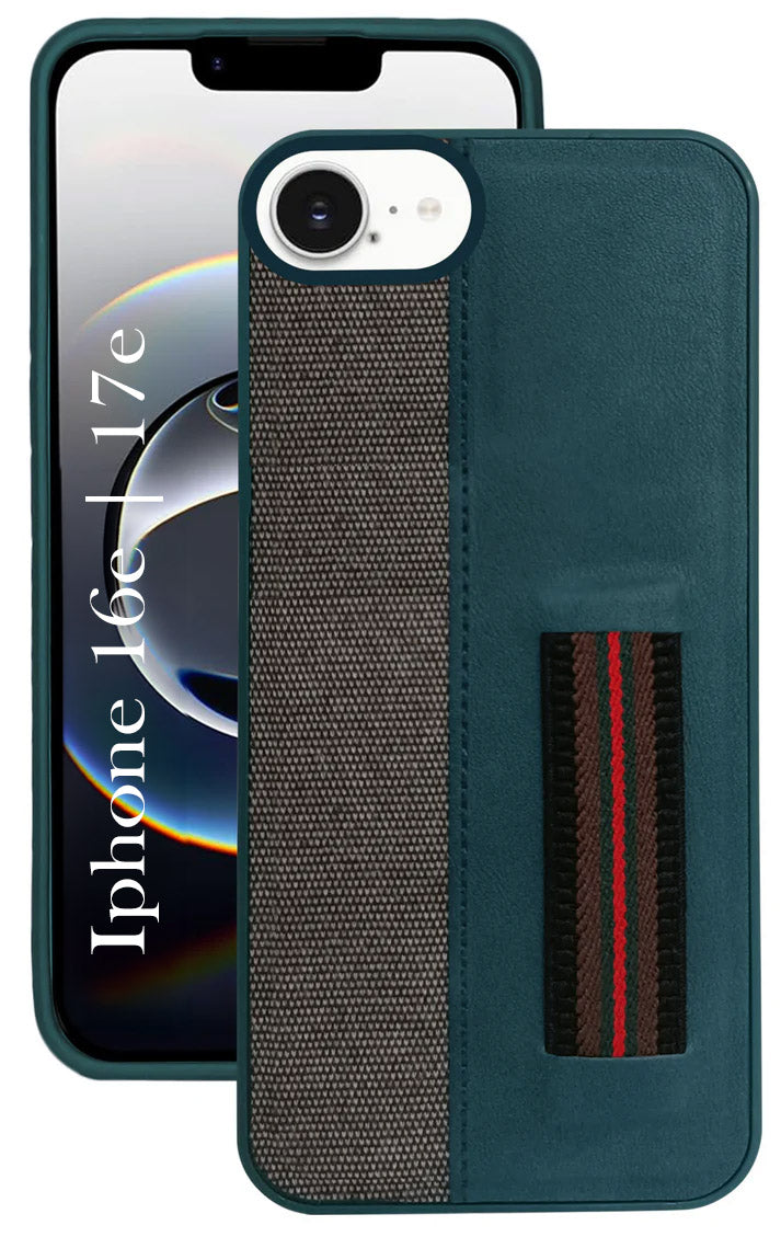 For iPhone 16e | iPhone 17e Back Cover Case (Professional PU Leather | Strip Chain Holder Socket)