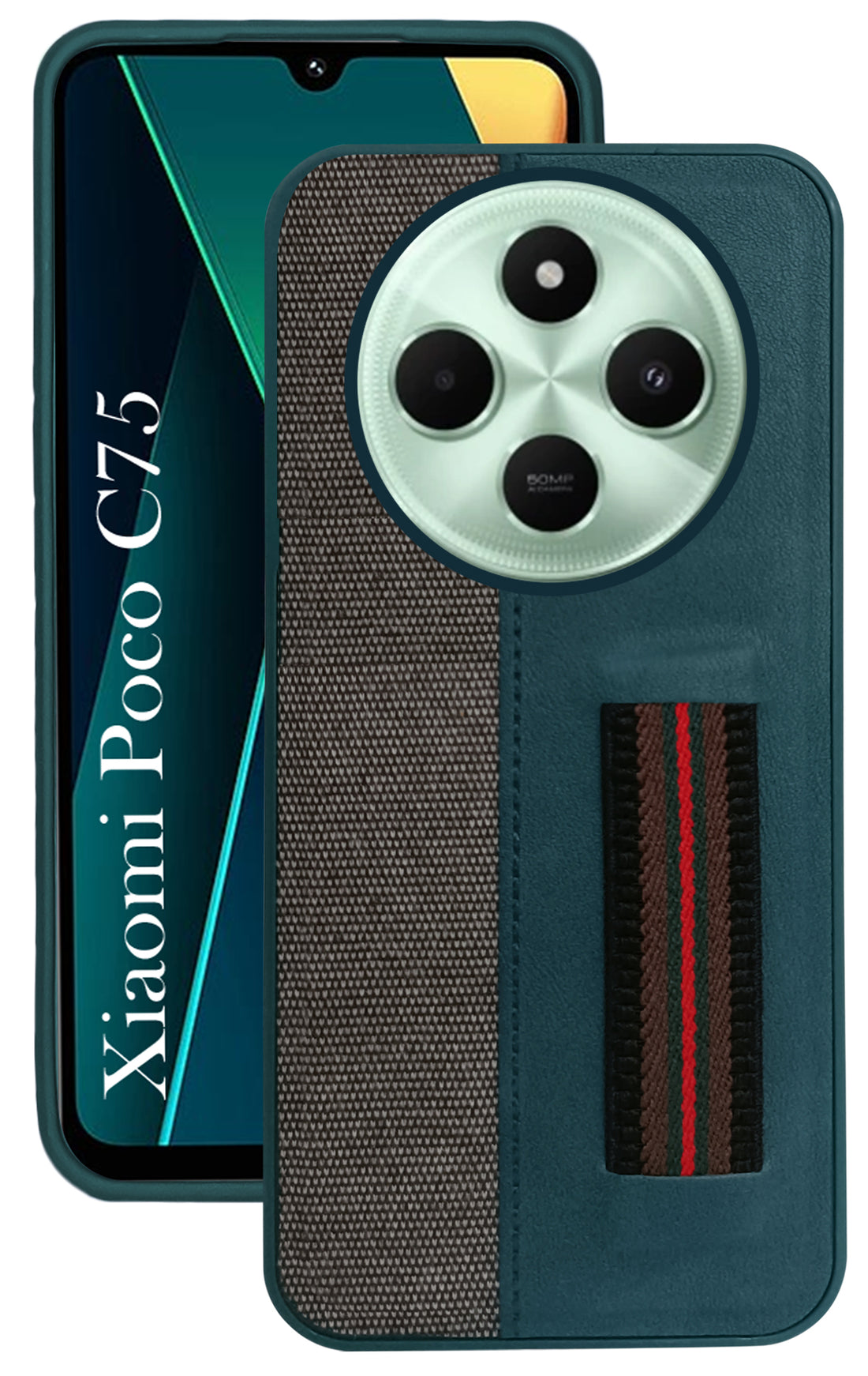 For Poco C75 | Poco M7 Back Cover Case ( Professional PU Leather | Strip Chain Holder Socket)
