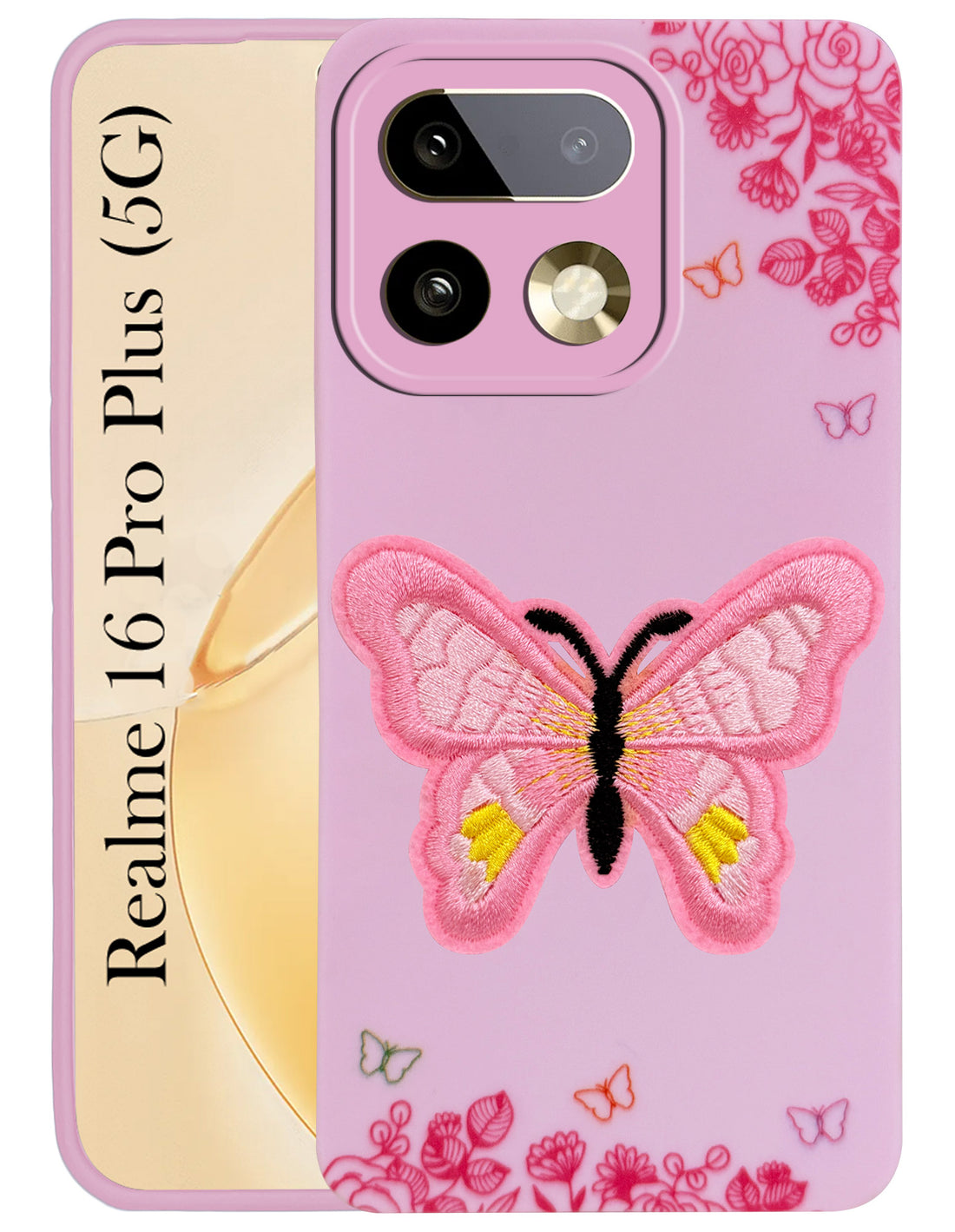 For Realme 16 Pro Plus 5G Back Cover Case (Soft Butterfly Embroidery | Women Teen Girls | Camera Protection| Matte Silicone)