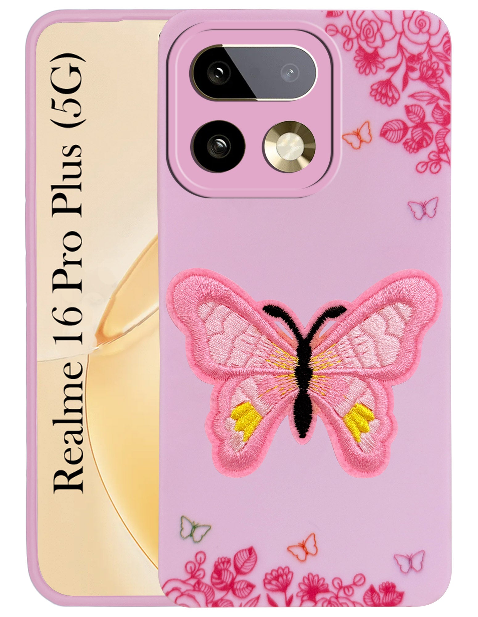 For Realme 16 Pro Plus 5G Back Cover Case (Soft Butterfly Embroidery | Women Teen Girls | Camera Protection| Matte Silicone)