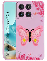 For Motorola Moto Edge 60 Pro Back Cover Case (Soft Butterfly Embroidery | Women Teen Girls | Camera Protection| Matte Silicone)