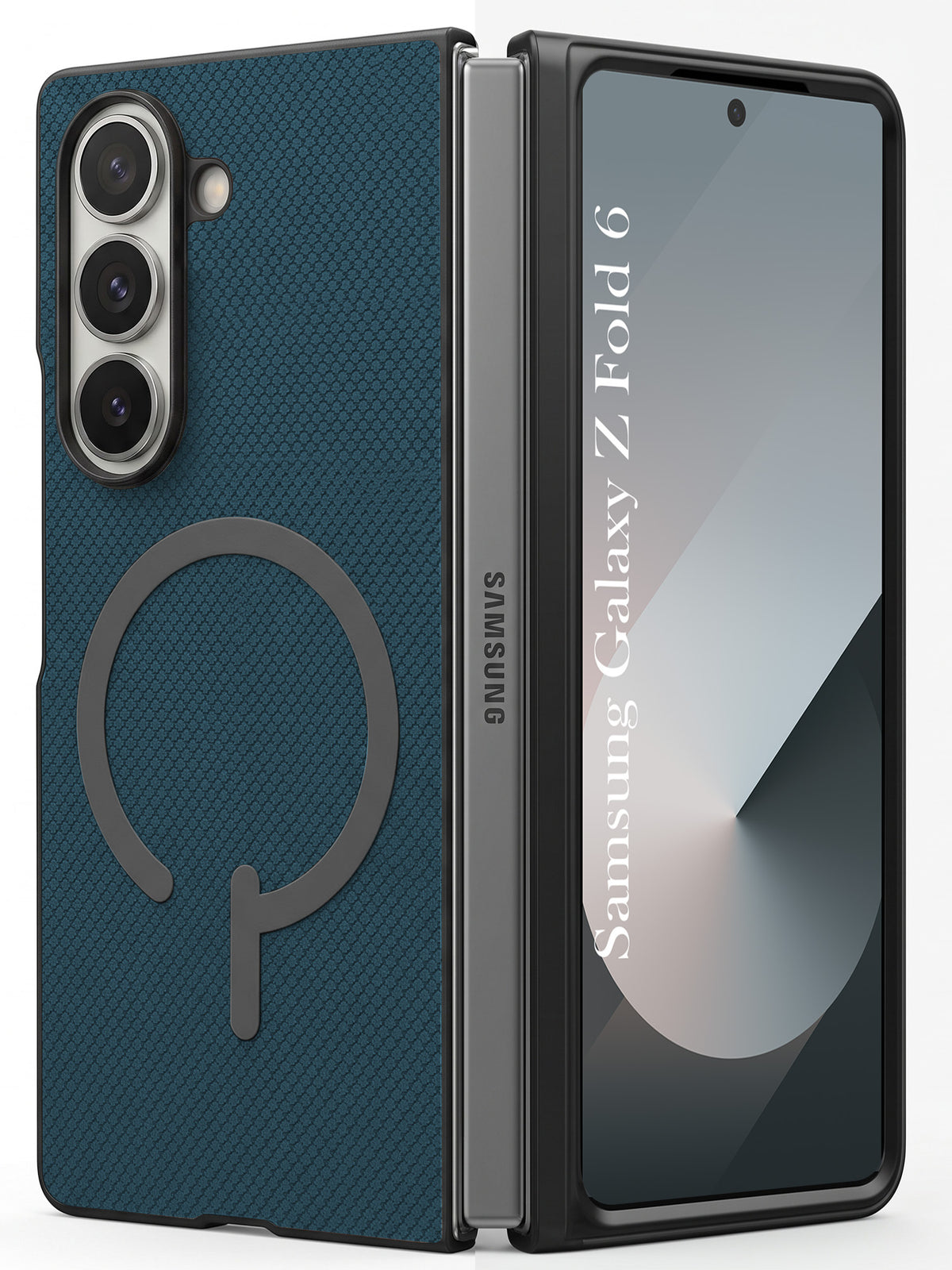 For Samsung Galaxy Z Fold 6 5G Premium Magnetic Back Cover Case (MagSafe Compatible | 180° Folding Design | Soft Microfiber Inner Lining | Textured Blue Finish)