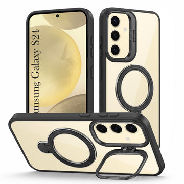 For Samsung Galaxy S24 Back Cover Case Crystal (Lifetime Anti Yellow | Magnetic Ring Stand | Camera Lens Protection | MagSafe Compatible)
