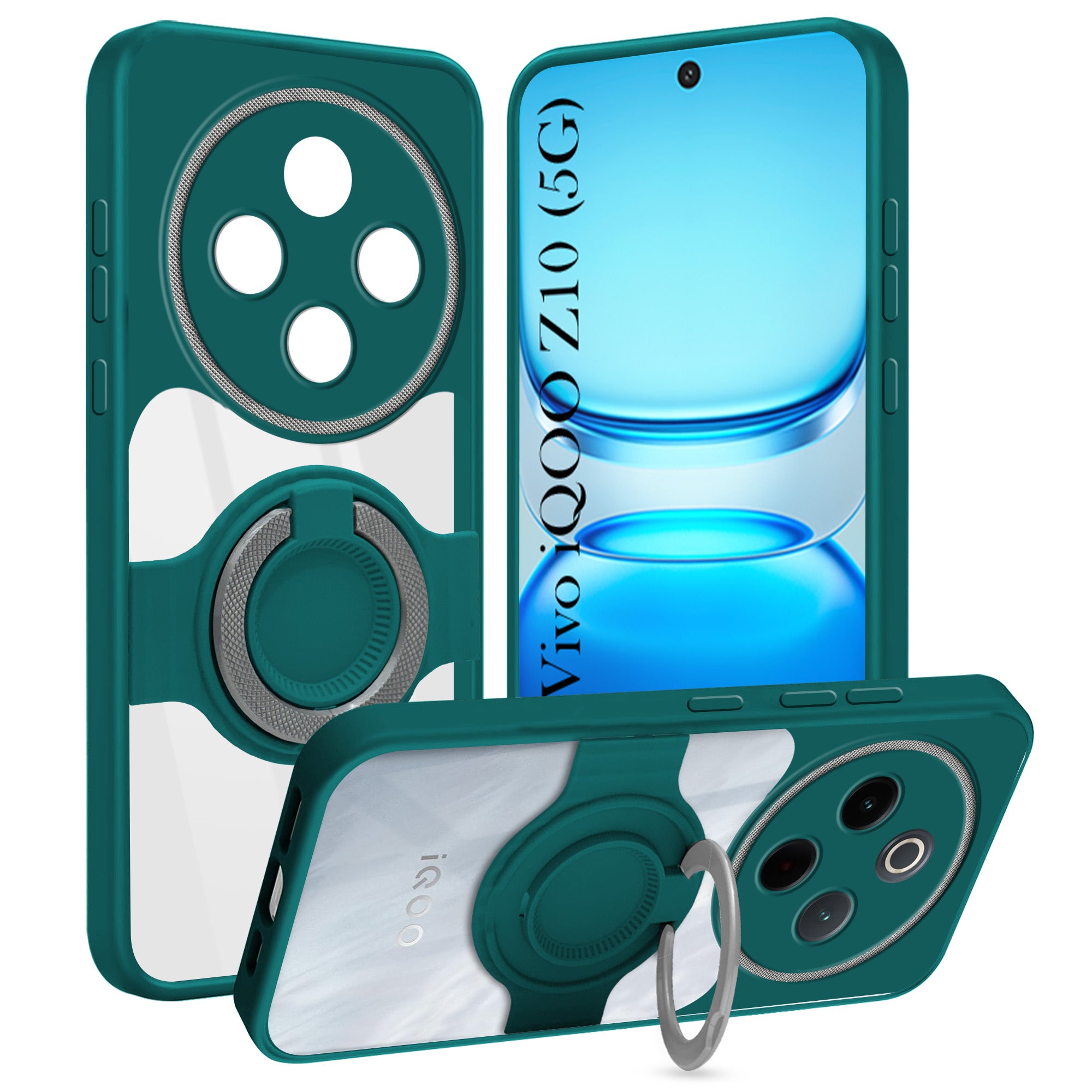 For Vivo iQOO Z10 Back Cover Case with stand (Built-in Ring Holder Kickstand | Lifetime Anti Yellow | Camera Protection)