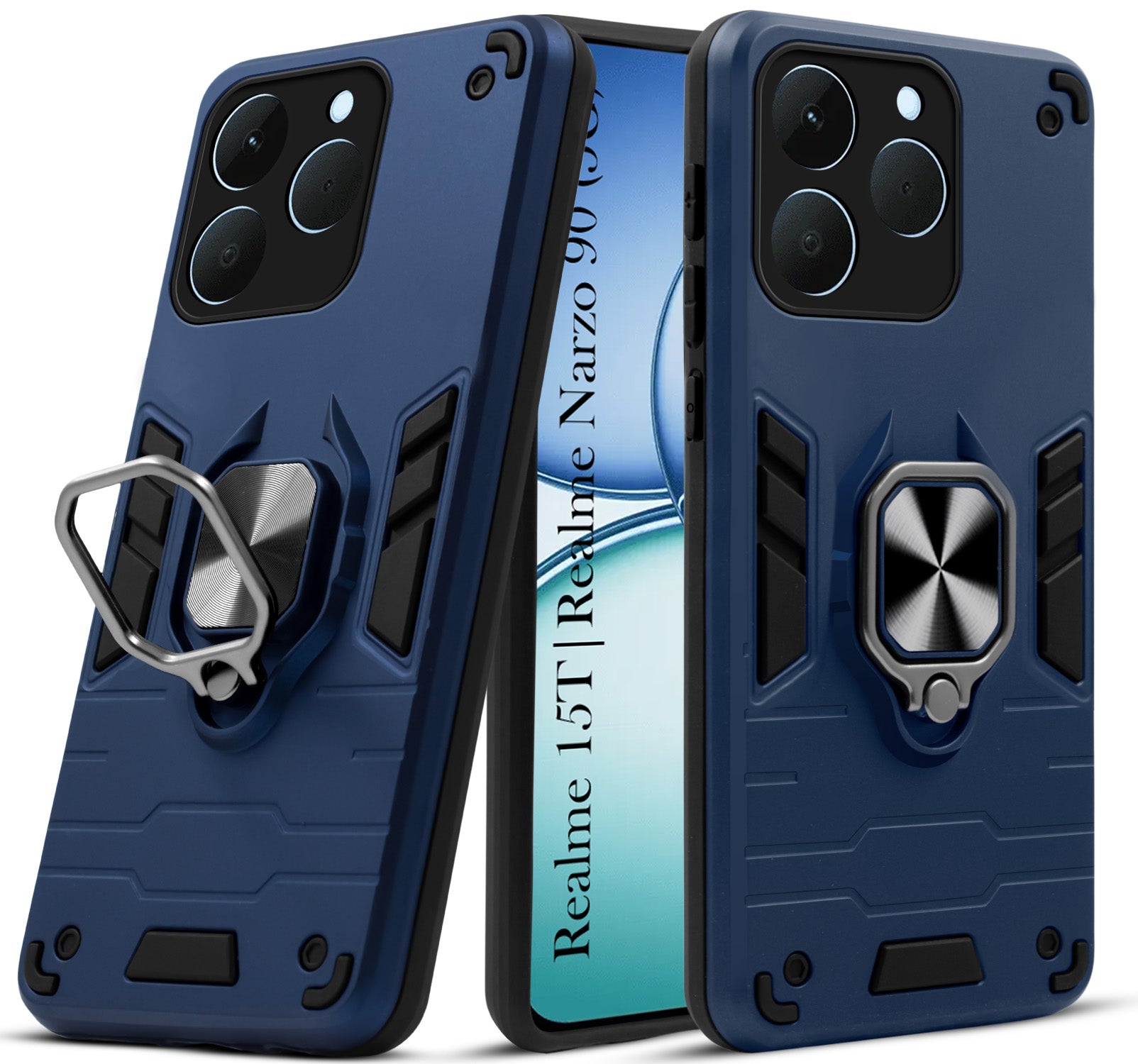For Realme 15T | Realme Narzo 90 Back Cover Case Hybrid Armor (Shockproof Dual Layer Polycarbonate |Ring Holder Kickstand)