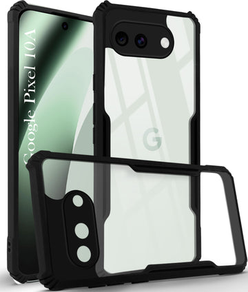 For Google Pixel 10a Back Cover Case Hybrid (Shockproof with Polycarbonate Clear Panel | Professional Black)