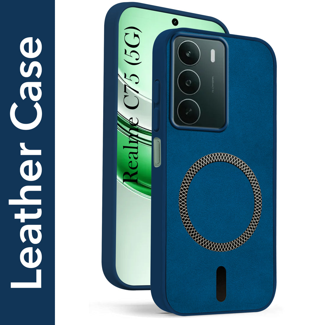 For Realme C75 5G Back Cover Case Leather Finish (MagSafe Compatible Wireless Charging | Soft Touch | Camera Bump Protection)