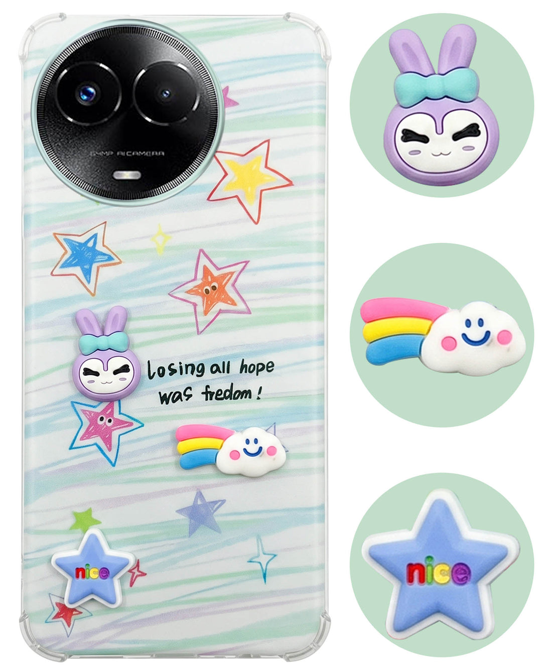 For Realme 11 5G | Realme 11x 5G Back Cover Case (3D Cute Cartoons | Hard Back Side Soft | Matte Premium Finish | HD Printing)