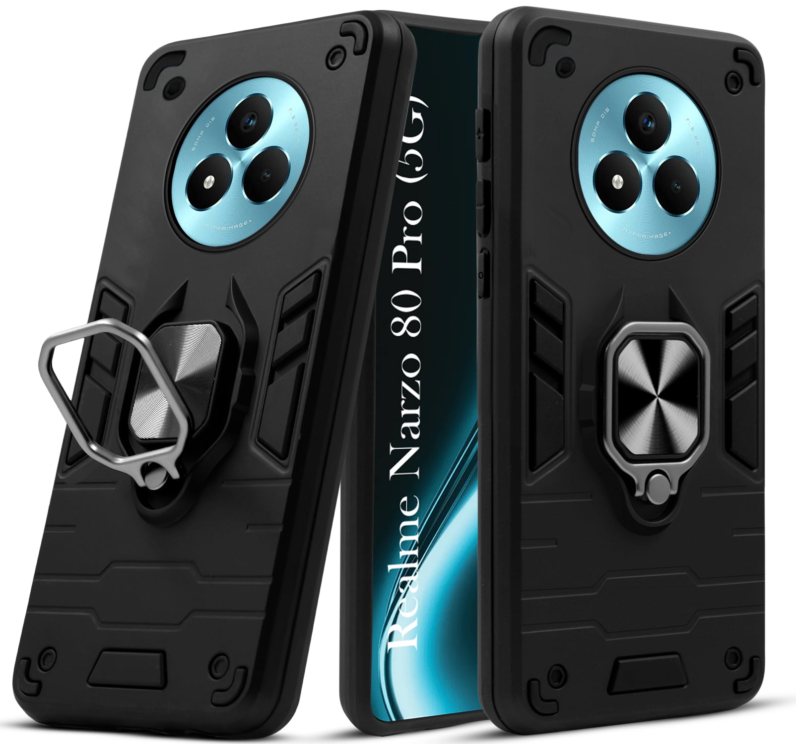 For Realme Narzo 80 Pro Back Cover Case (Shockproof Dual Layer Polycarbonate |Ring Holder Kickstand)
