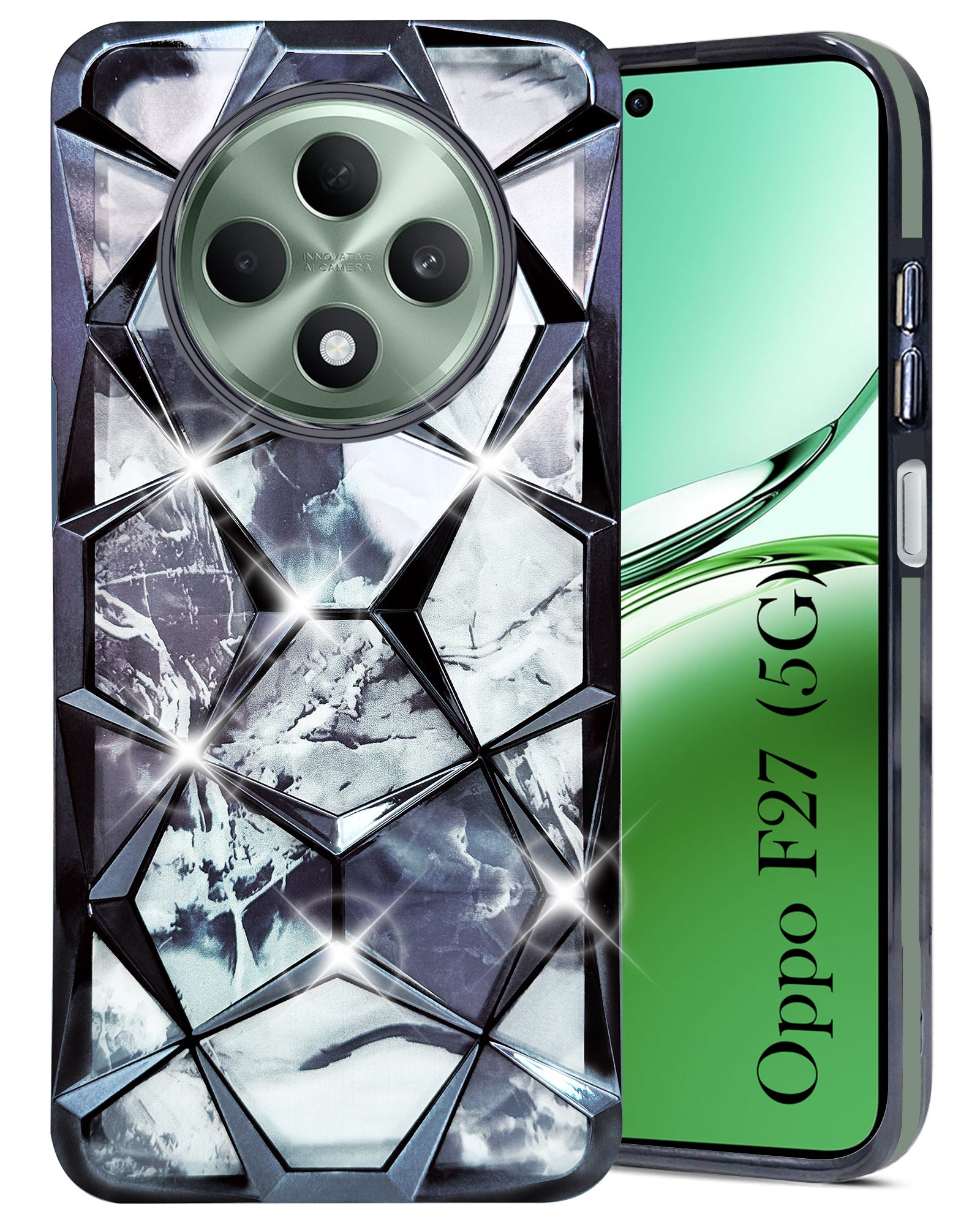 For Oppo F27 5G Back Cover Case (Dual Design Glitter Sparkle and Detachable Diamond Print Case | Soft and Flexible)