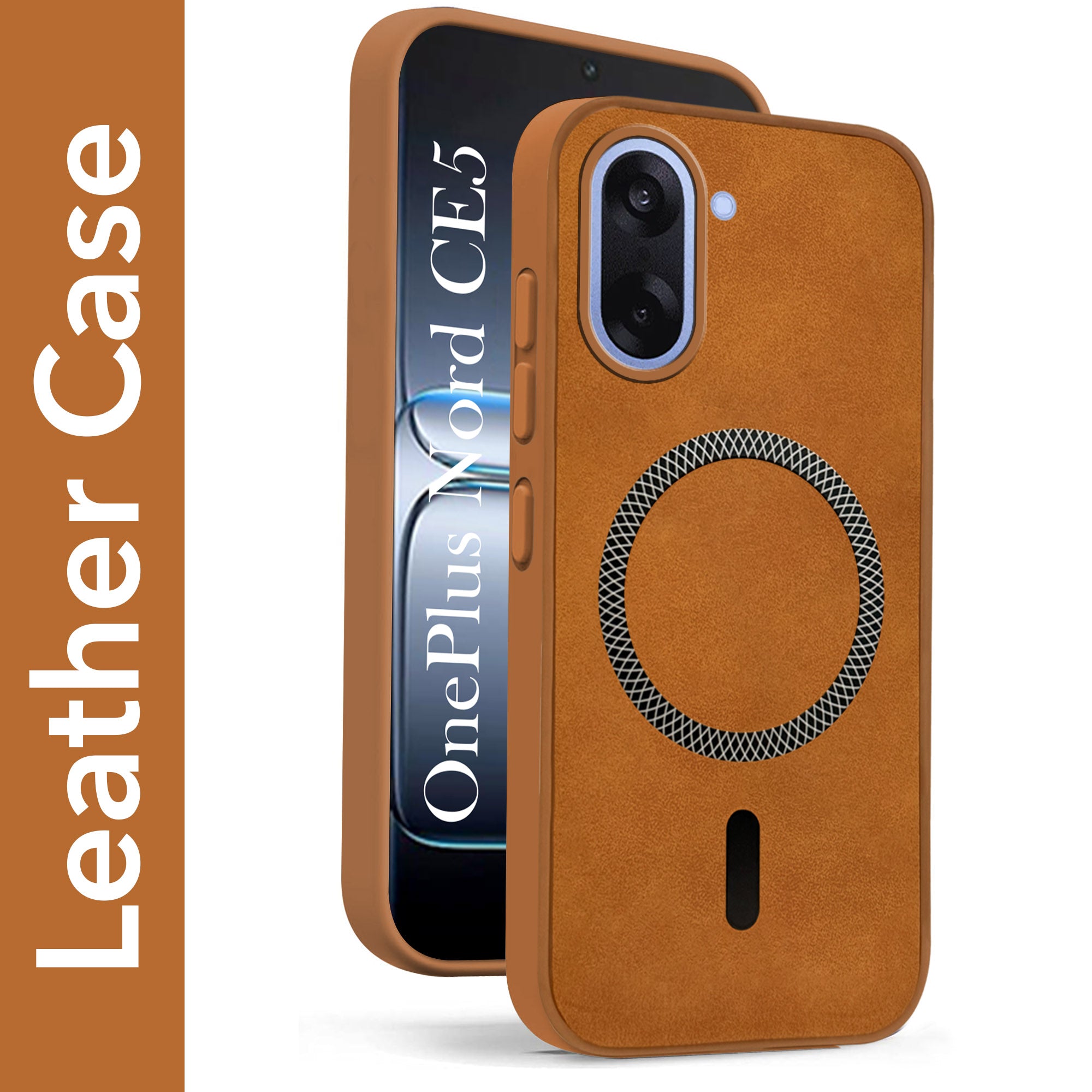 For Oneplus Nord CE 5 Back Cover Case Leather Finish (MagSafe Compatible Wireless Charging | Soft Touch | Camera Bump Protection)