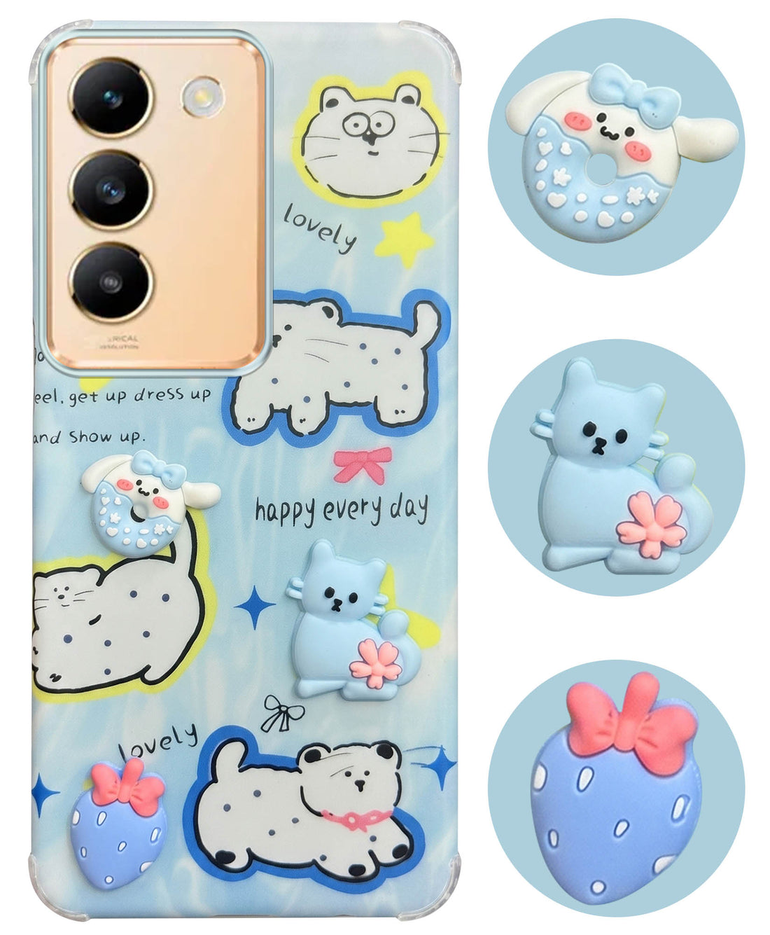 For Vivo Y200e Back Cover Case (3D Cute Cartoons | Hard Back Side Soft | Matte Premium Finish | HD Printing)
