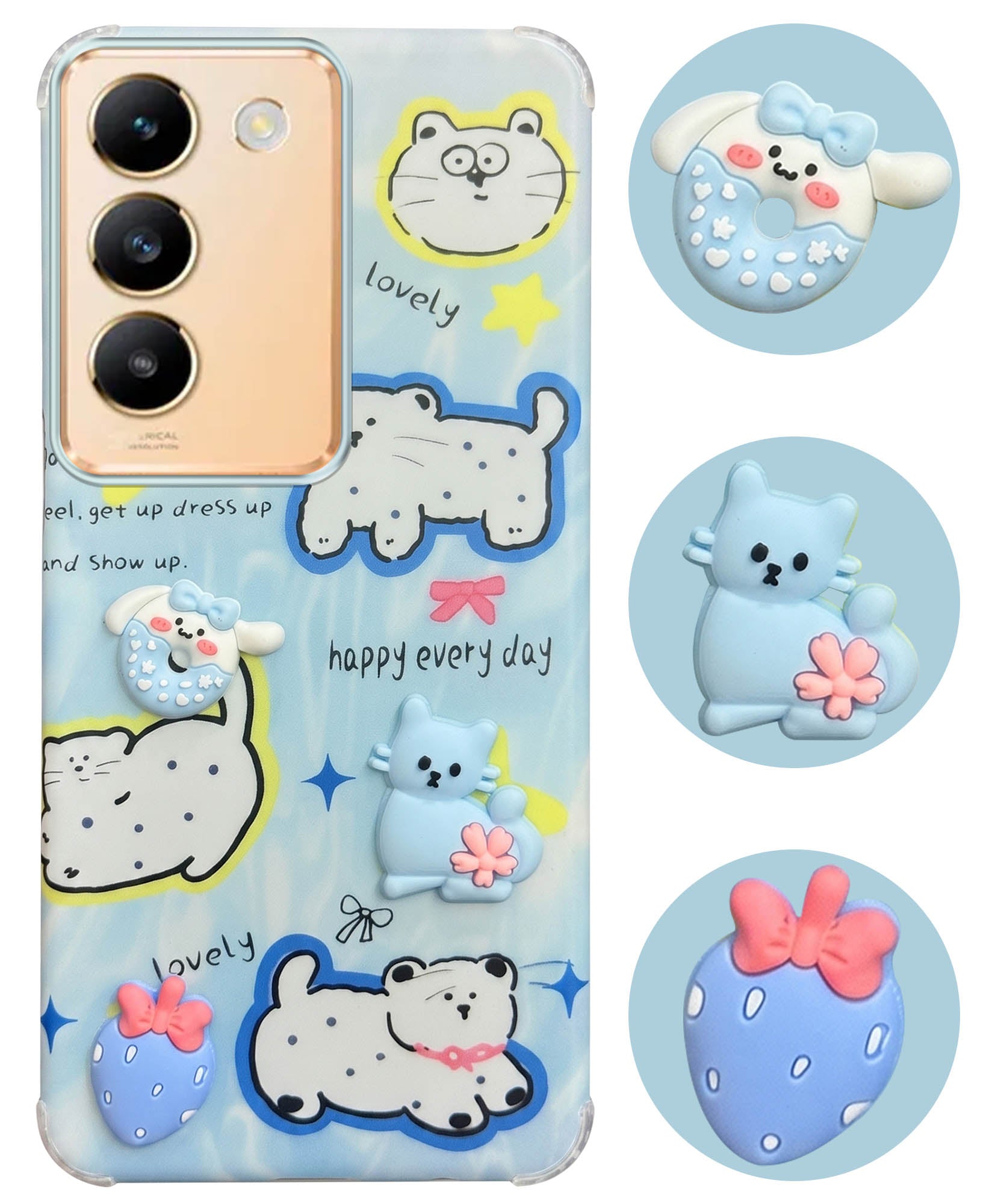 For Vivo Y200e Back Cover Case (3D Cute Cartoons | Hard Back Side Soft | Matte Premium Finish | HD Printing)