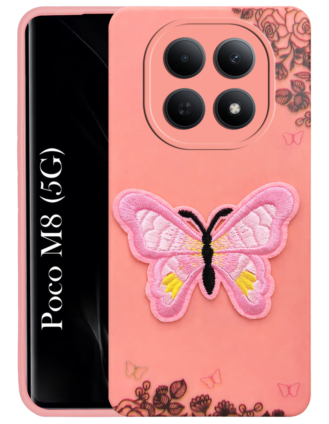For Poco M8 5G Back Cover Case (Soft Butterfly Embroidery | Women Teen Girls | Camera Protection| Matte Silicone)