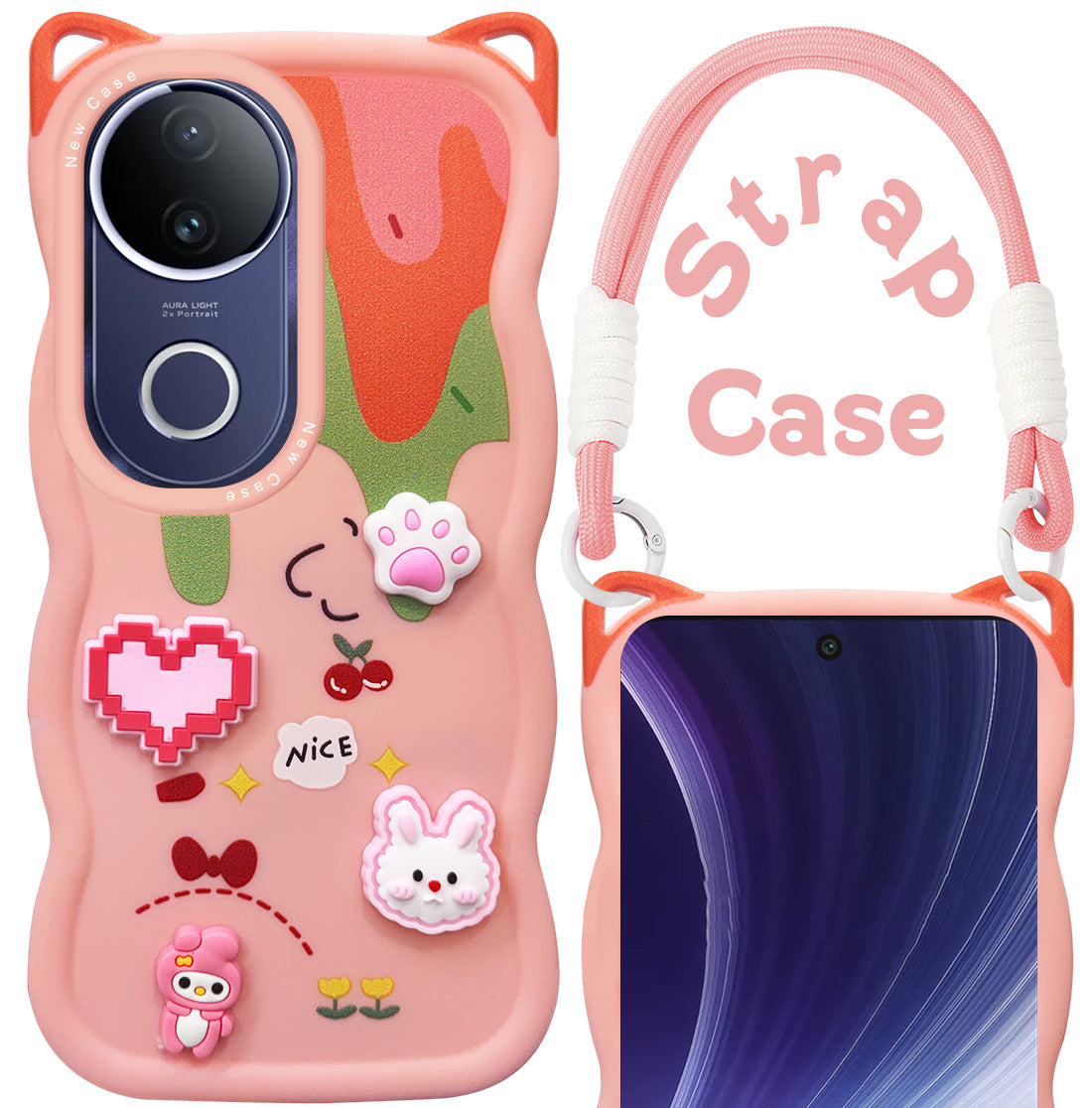 For Vivo T4R Back Case Cover Strap (3D embossed Figures | Strap Holder | 360* Soft Cushion with Camera Bump)