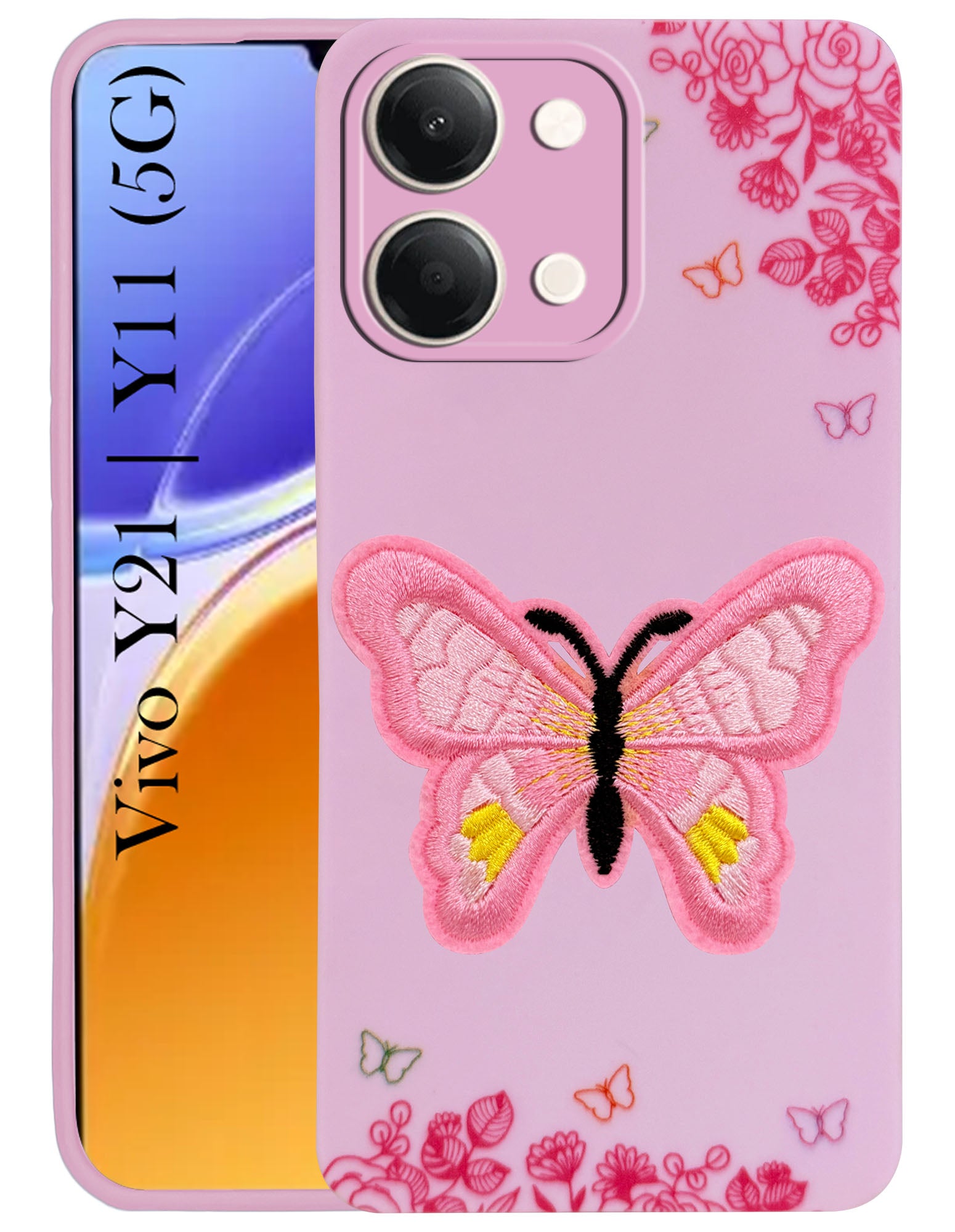 For Vivo Y11 | Vivo Y21 5G Back Cover Case (Soft Butterfly Embroidery | Women Teen Girls | Camera Protection| Matte Silicone)