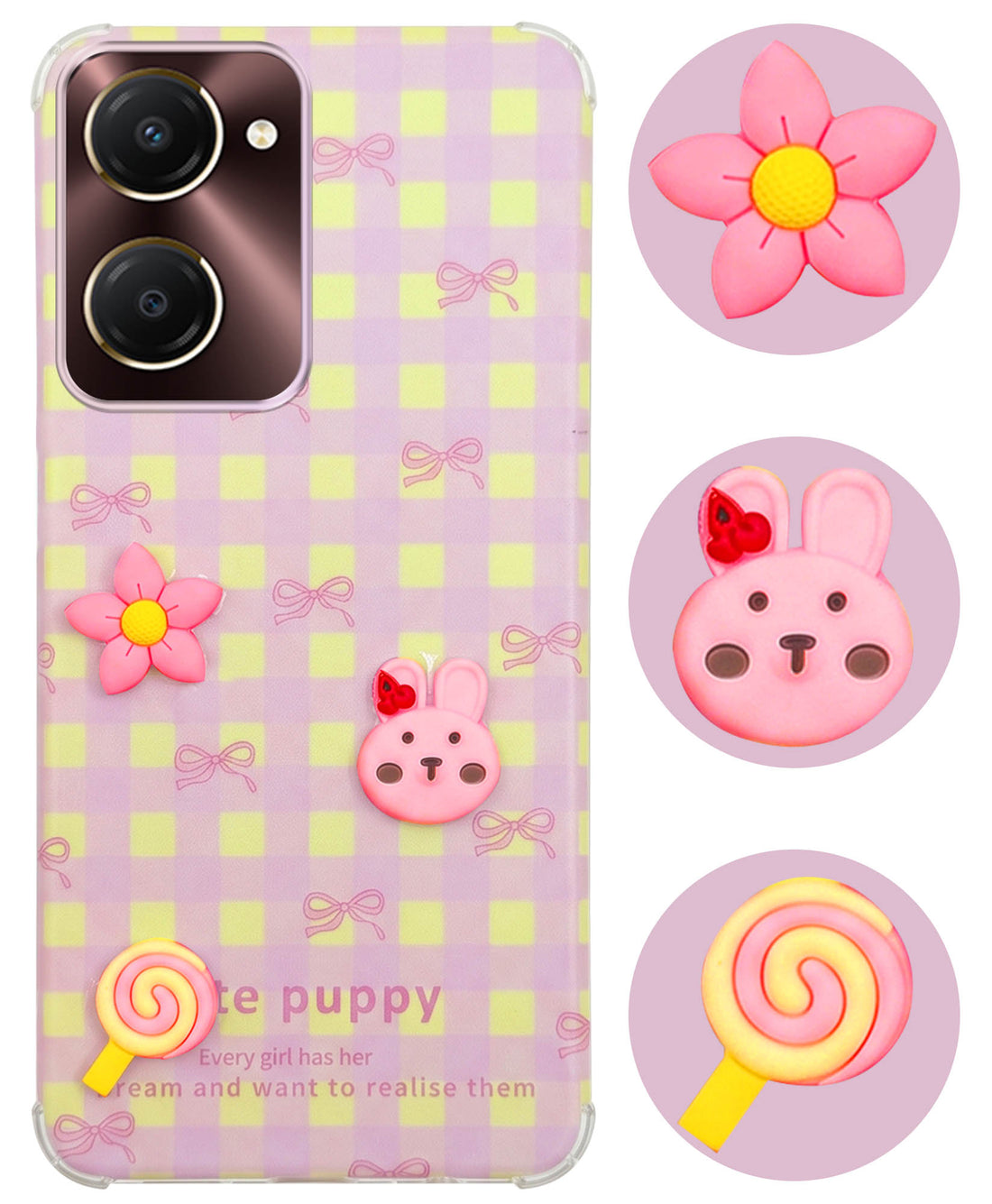 For Vivo iQOO Z9 Lite 5G Back Cover Case (3D Cute Cartoons | Hard Back Side Soft | Matte Premium Finish | HD Printing)