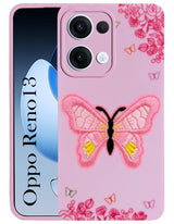 For Oppo Reno13 5G | Oppo Reno 13 5G Back Cover Case (Soft Butterfly Embroidery | Women Teen Girls | Camera Protection| Matte Silicone)