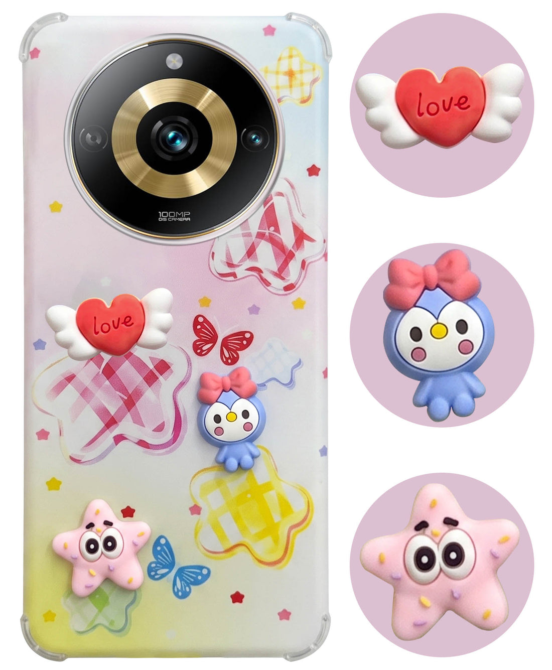 For Realme Narzo 60 Pro Back Cover Case (3D Cute Cartoons | Hard Back Side Soft | Matte Premium Finish | HD Printing)