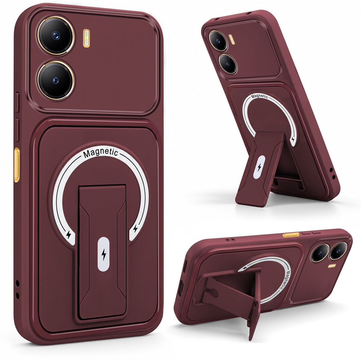 For Vivo Y56 5G Back Case Cover Metallic (Hybrid Armor Kickstand | MagSafe Compatible | Camera Protection Shockproof)