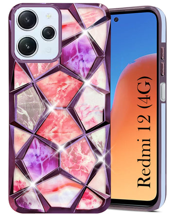 For Redmi 12 4G Back Cover Case (Dual Design Glitter Sparkle and Detachable Diamond Print Case | Soft and Flexible)