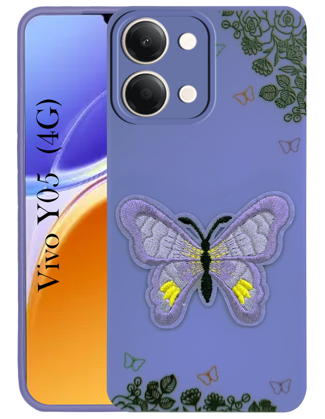 For Vivo Y05 4G Back Cover Case (Soft Butterfly Embroidery | Women Teen Girls | Camera Protection| Matte Silicone)