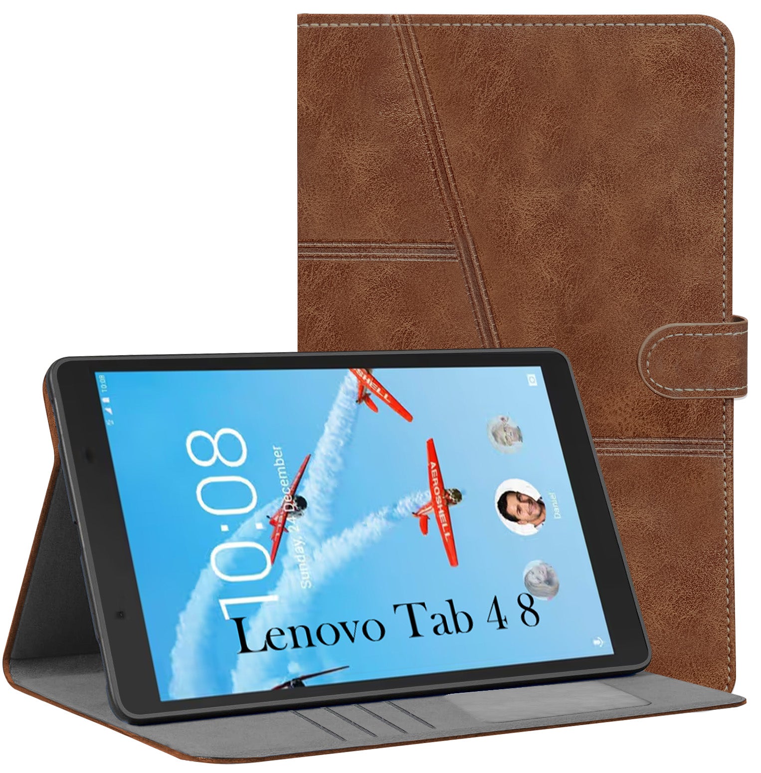 For Lenovo Tab 4 8 8 Inch TB-8504X/8504F Flip Cover Folio Case (PU Leather | Multi-Angle Smart Stand | Card Storage Slots | Silicone Back Pouch)
