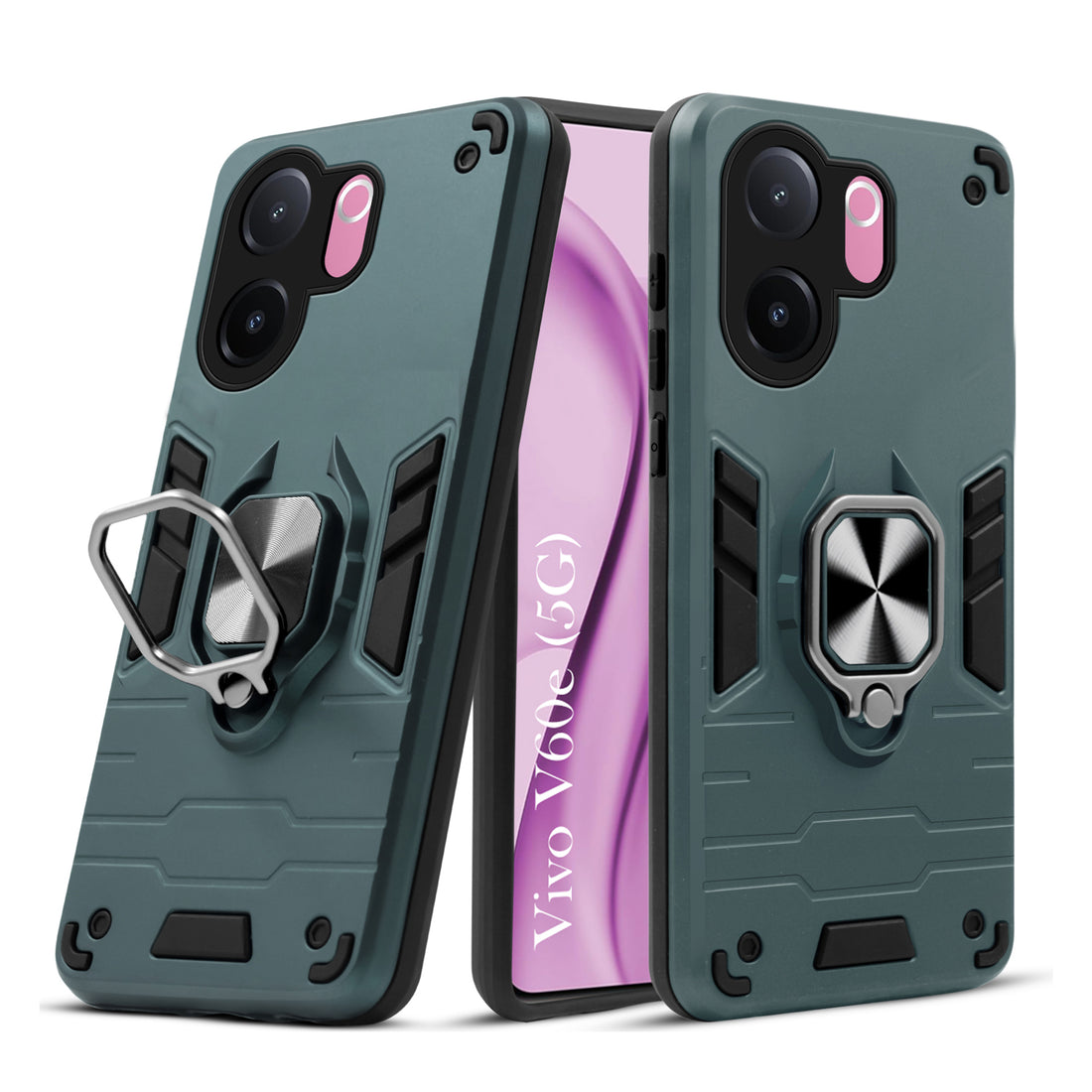 For Vivo V60e Back Cover Case Hybrid Armor (Shockproof Dual Layer Polycarbonate |Ring Holder Kickstand)