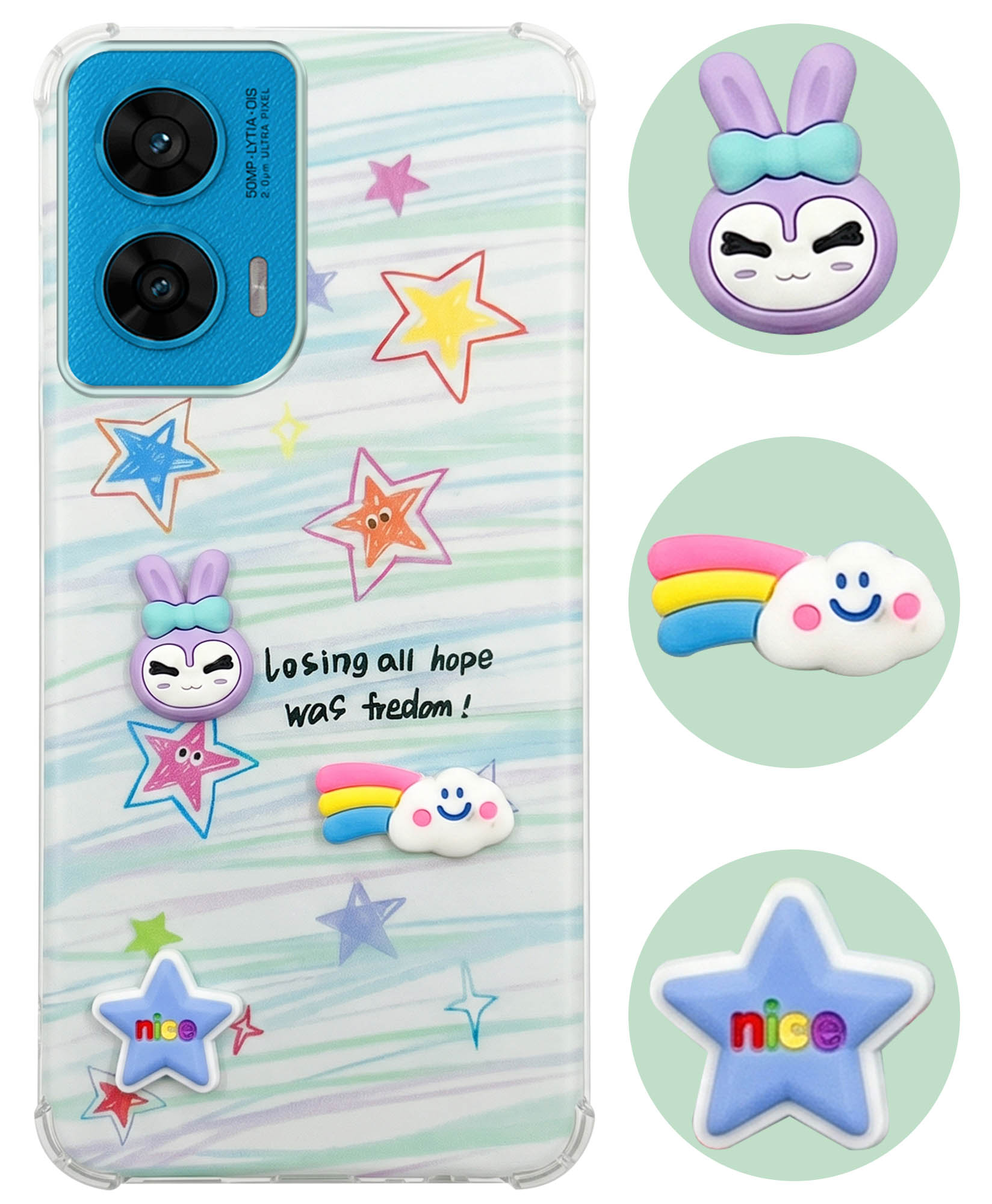 For Motorola Moto G96 Back Cover Case (3D Cute Cartoons | Hard Back Side Soft | Matte Premium Finish | HD Printing)