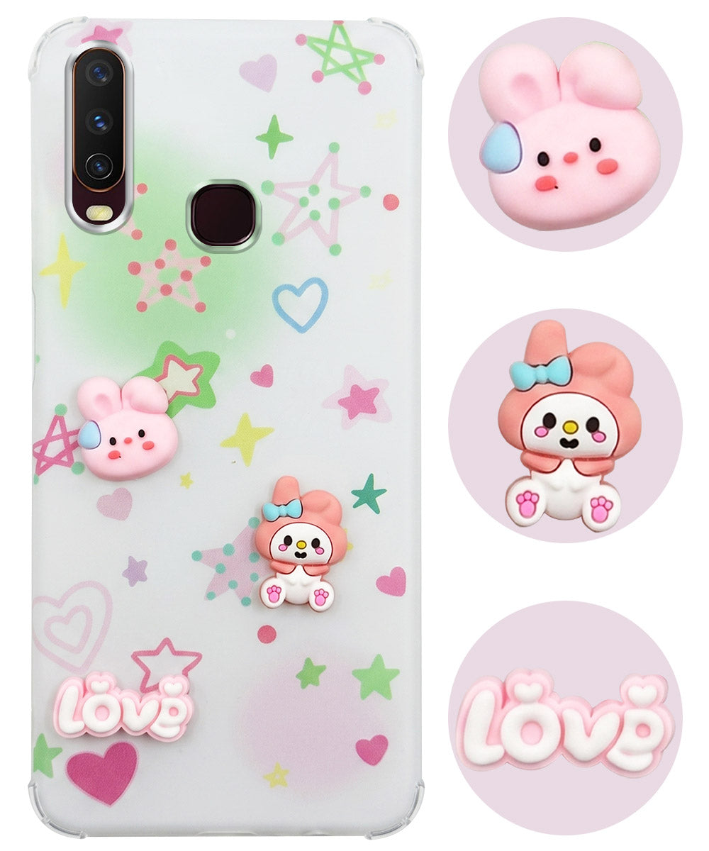 For Vivo Y12 | Y15 | Y17 Back Cover Case (3D Cute Cartoons | Hard Back Side Soft | Matte Premium Finish | HD Printing)