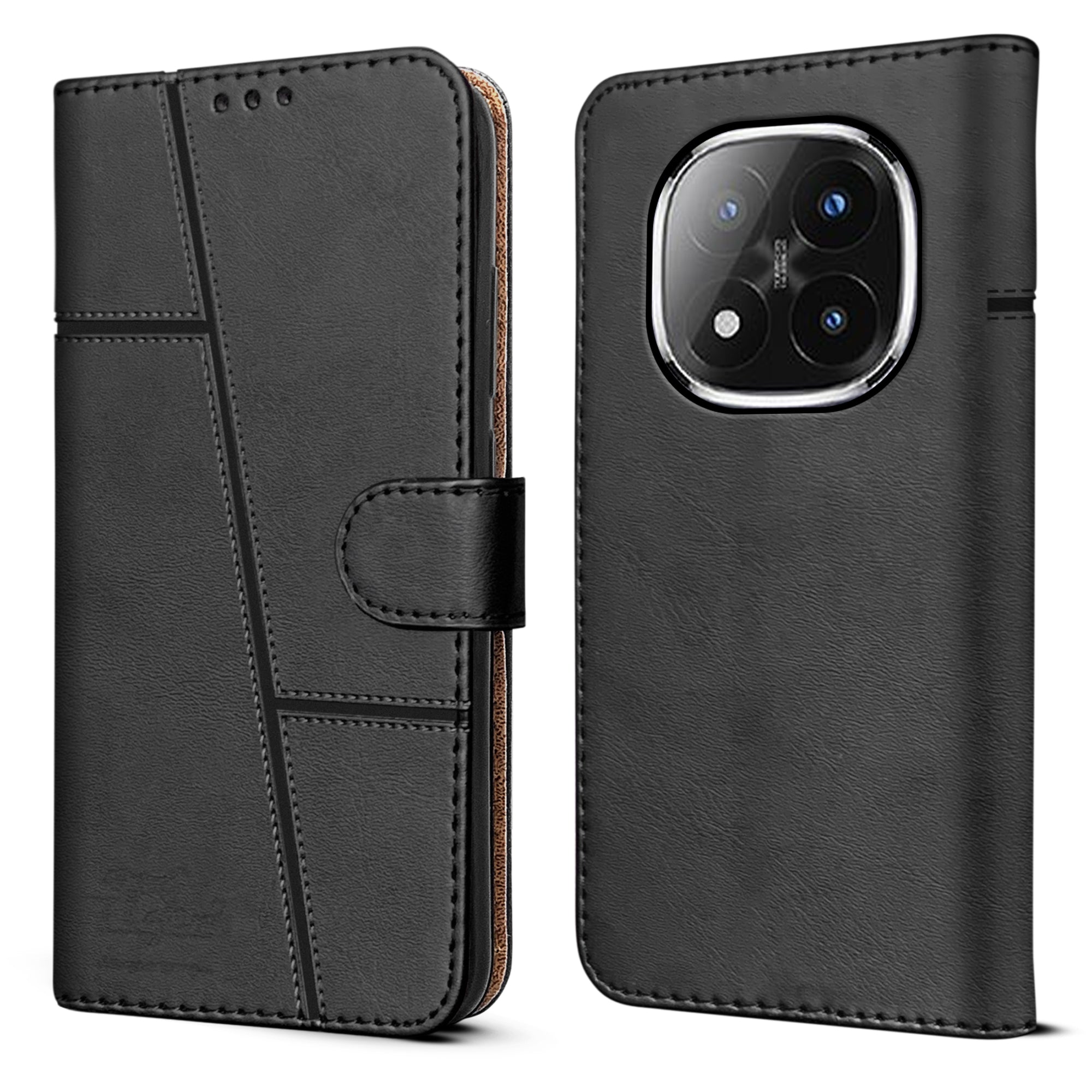 For Redmi Note 14 Pro Plus Flip Cover Case ( Stitched Leather with Magnetic Closure)