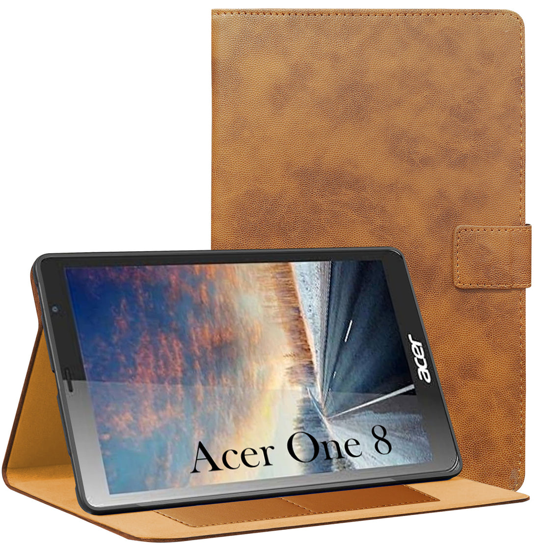 For Acer One 8 8 Inch Flip Cover Folio Cover (PU Matte Leather | Multi-Angle Smart Stand | Card Storage Slots | Silicone Back Pouch)