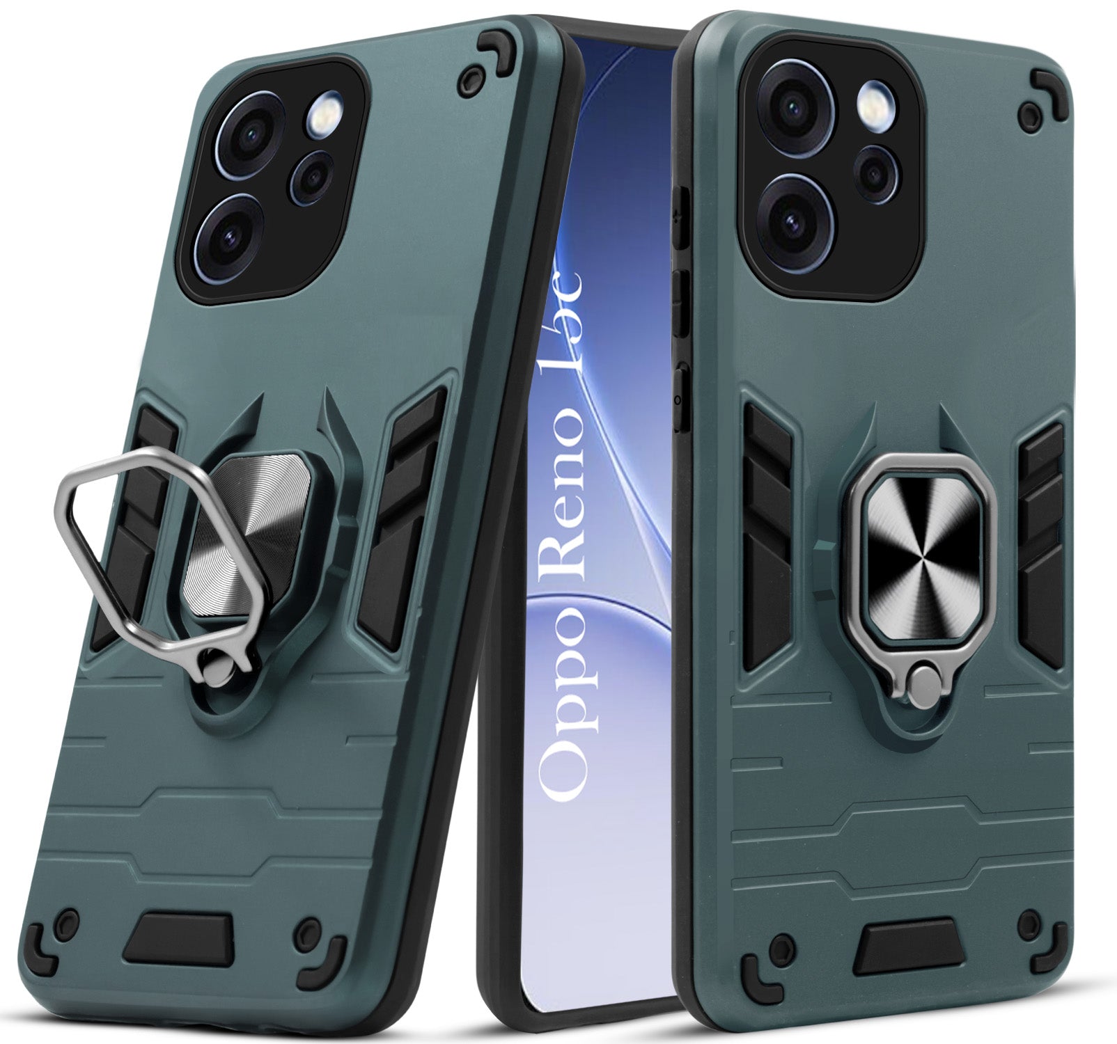 For Oppo Reno 15c Hybrid Armor Back Cover Case (Shockproof Dual Layer Polycarbonate |Ring Holder Kickstand)