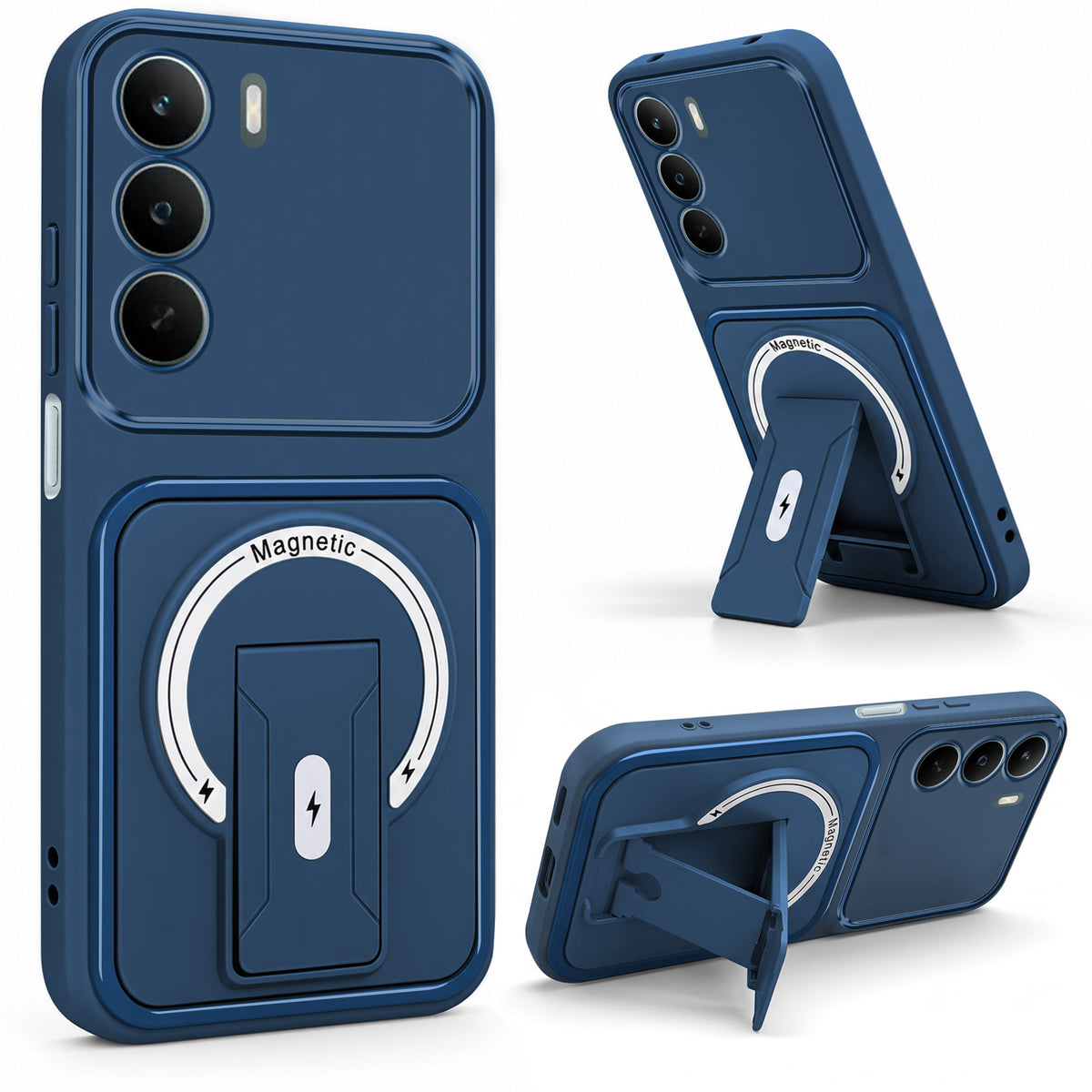 For Realme C75 5G Back Case Cover Metallic (Hybrid Armor Kickstand | MagSafe Compatible | Camera Protection Shockproof)