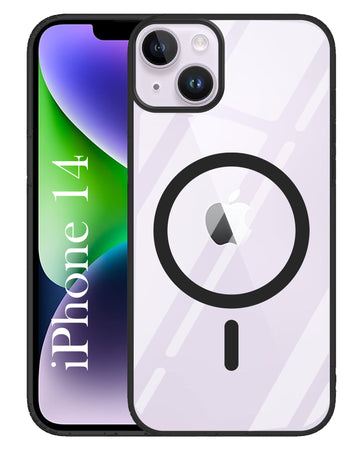 For Apple iPhone 14 Back Cover Case ( Black MagSafe Compatible Wireless Charging | Hybrid Camera Bump Protection | Shockproof Polycarbonate Material