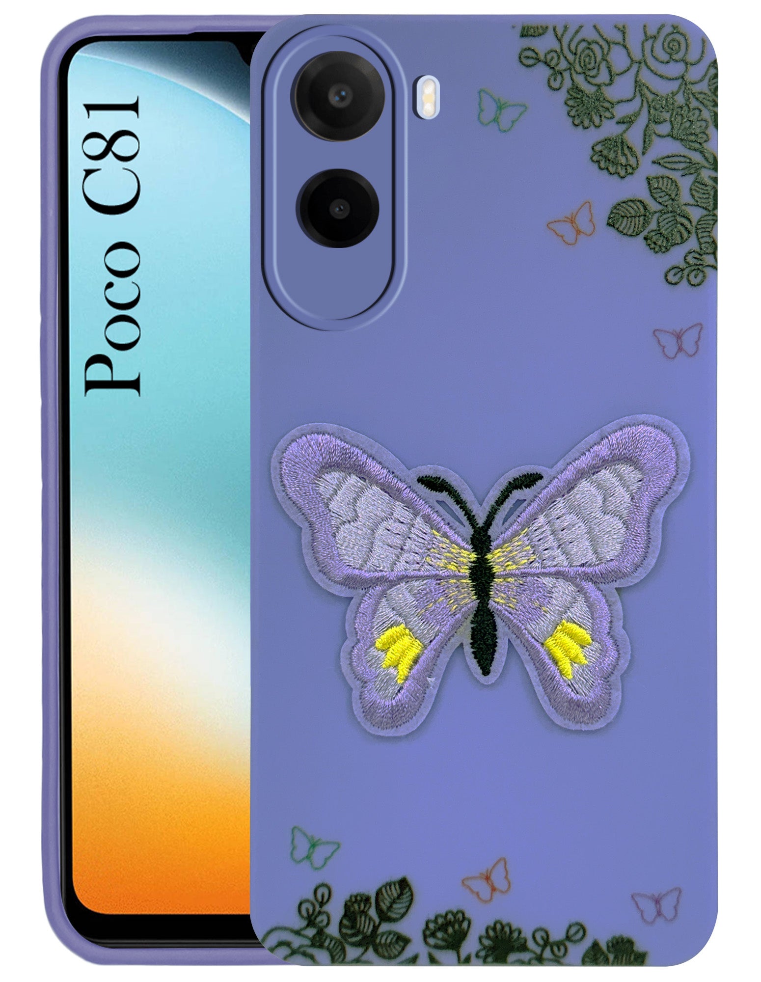 For Poco C81 5G Back Cover Case (Soft Butterfly Embroidery | Women Teen Girls | Camera Protection| Matte Silicone)